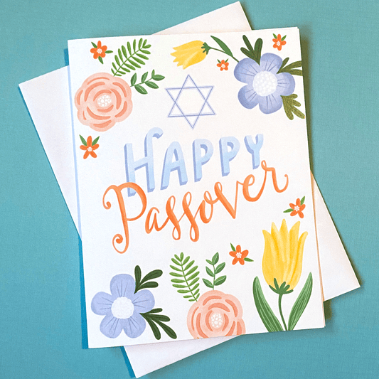 passover greeting card with a Star of David and pretty flowers