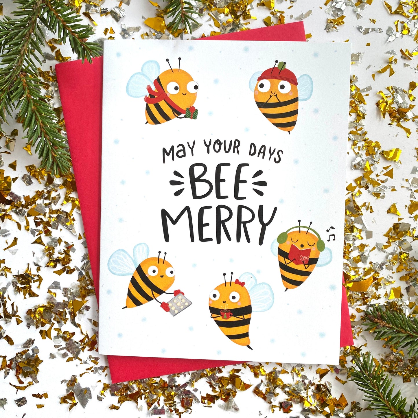 Bee Christmas Card, Cute Holiday Cards, Bee Gifts for women, Cute Christmas Cards, Honeybee Christmas Card, Bee Merry, Punny Christmas Card