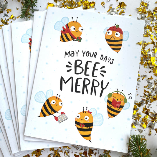 Christmas Cards Pack, Bee Christmas Cards, Funny Christmas Cards, Holiday Card Set, Christmas Cards Set, 20 pack Christmas Cards