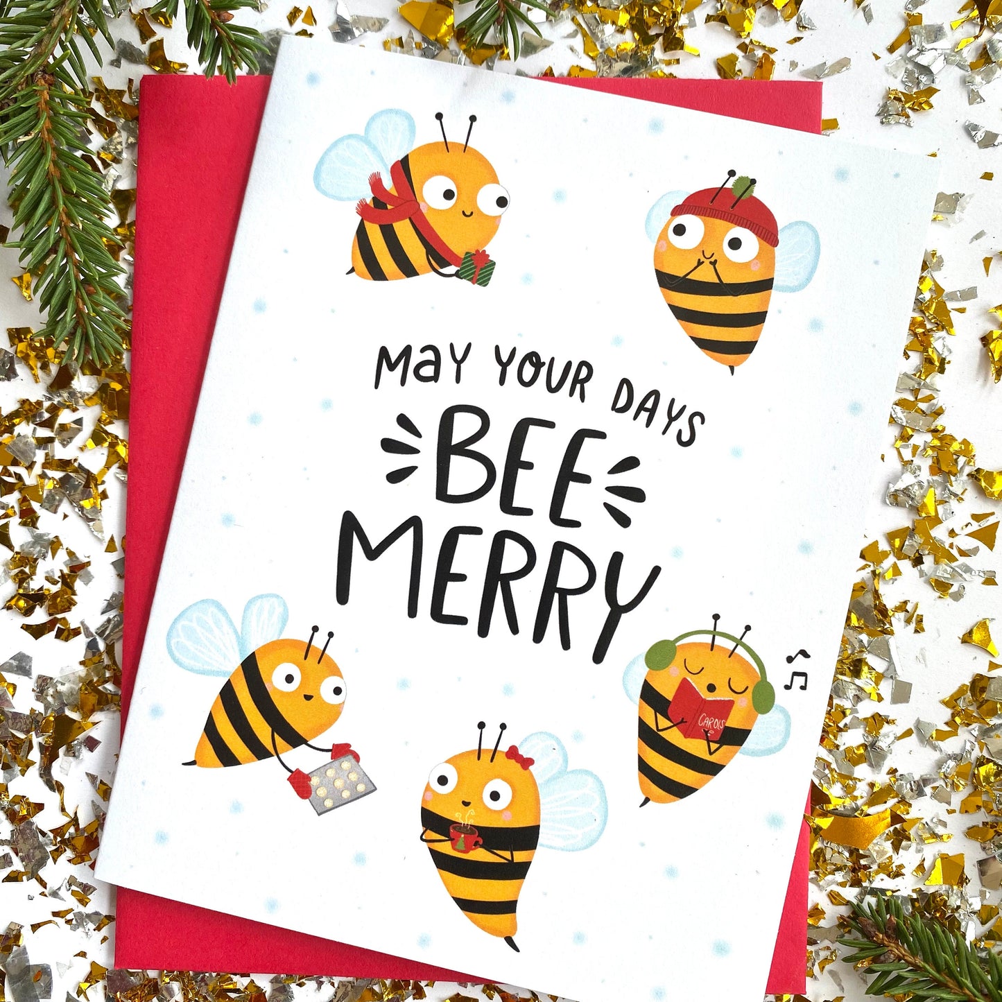 Bee Christmas Card, Cute Holiday Cards, Bee Gifts for women, Cute Christmas Cards, Honeybee Christmas Card, Bee Merry, Punny Christmas Card