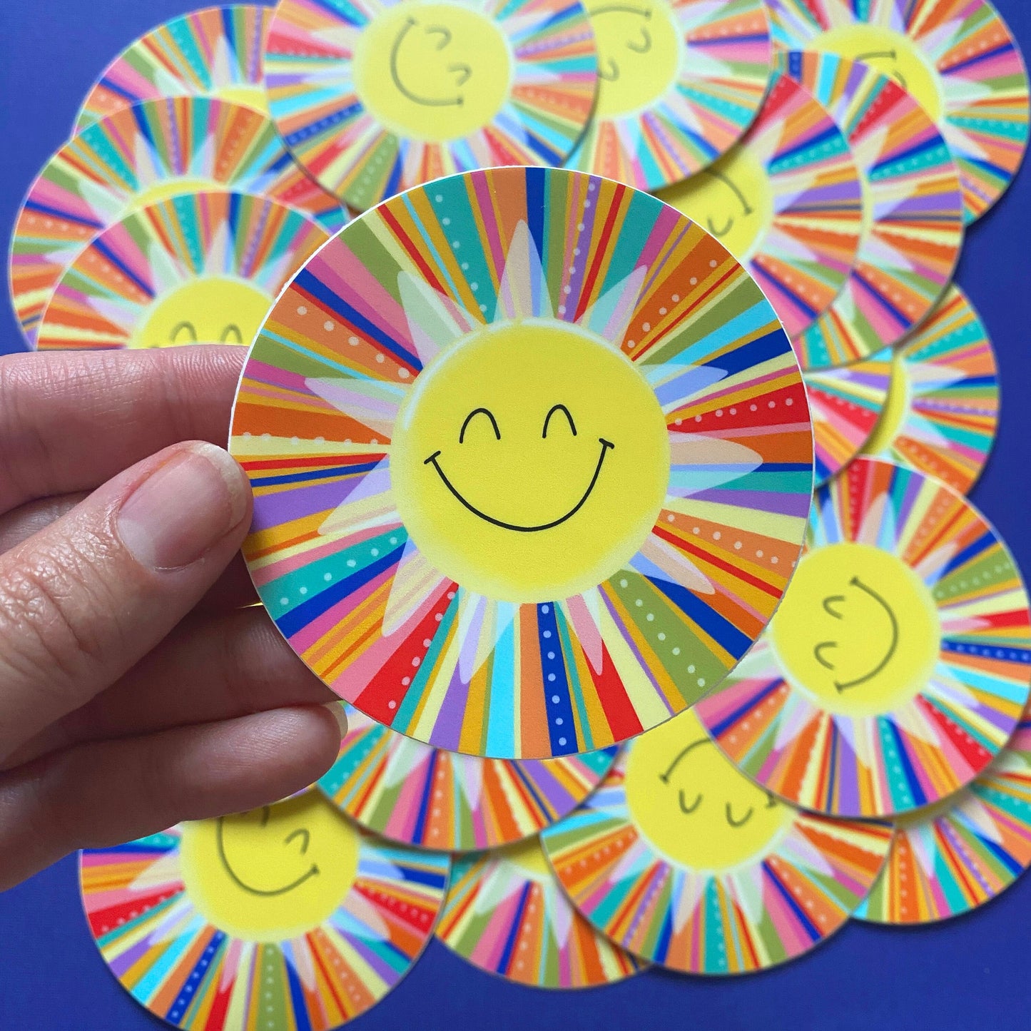 Happy Face Sun Sticker, Rainbow Sunshine, Cute Sunshine Stickers, Rainbow Smiling Face Sun, Colorful Stickers, waterproof vinyl stickers