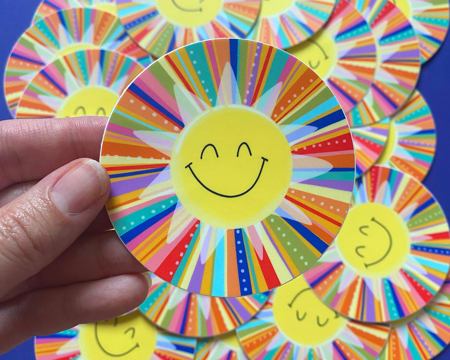 Happy Face Sun Sticker, Rainbow Sunshine, Cute Sunshine Stickers, Rainbow Smiling Face Sun, Colorful Stickers, waterproof vinyl stickers