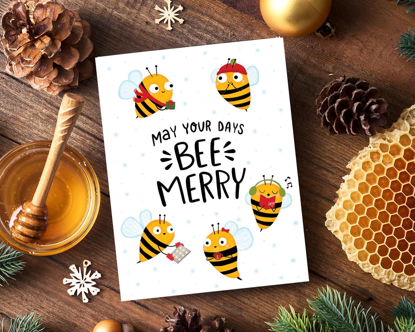 Bee Christmas Card, Cute Holiday Cards, Bee Gifts for women, Cute Christmas Cards, Honeybee Christmas Card, Bee Merry, Punny Christmas Card