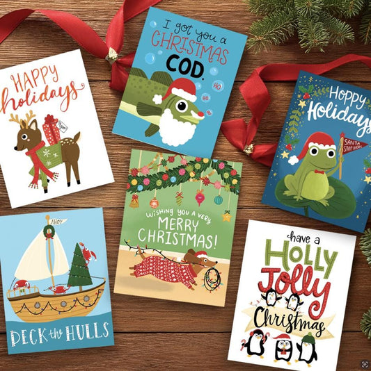 Illustrated Christmas Card Set, 6, 12, or 24 Christmas Card Packs, Holiday Card Sets, Christmas Greeting Cards, Funny Christmas Card Sets