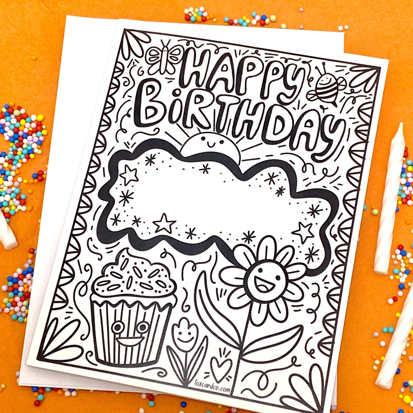 Happy Birthday Coloring Card, Color your own birthday card, colorable birthday card, Coloring Card for Kids, birthday gift for grandma