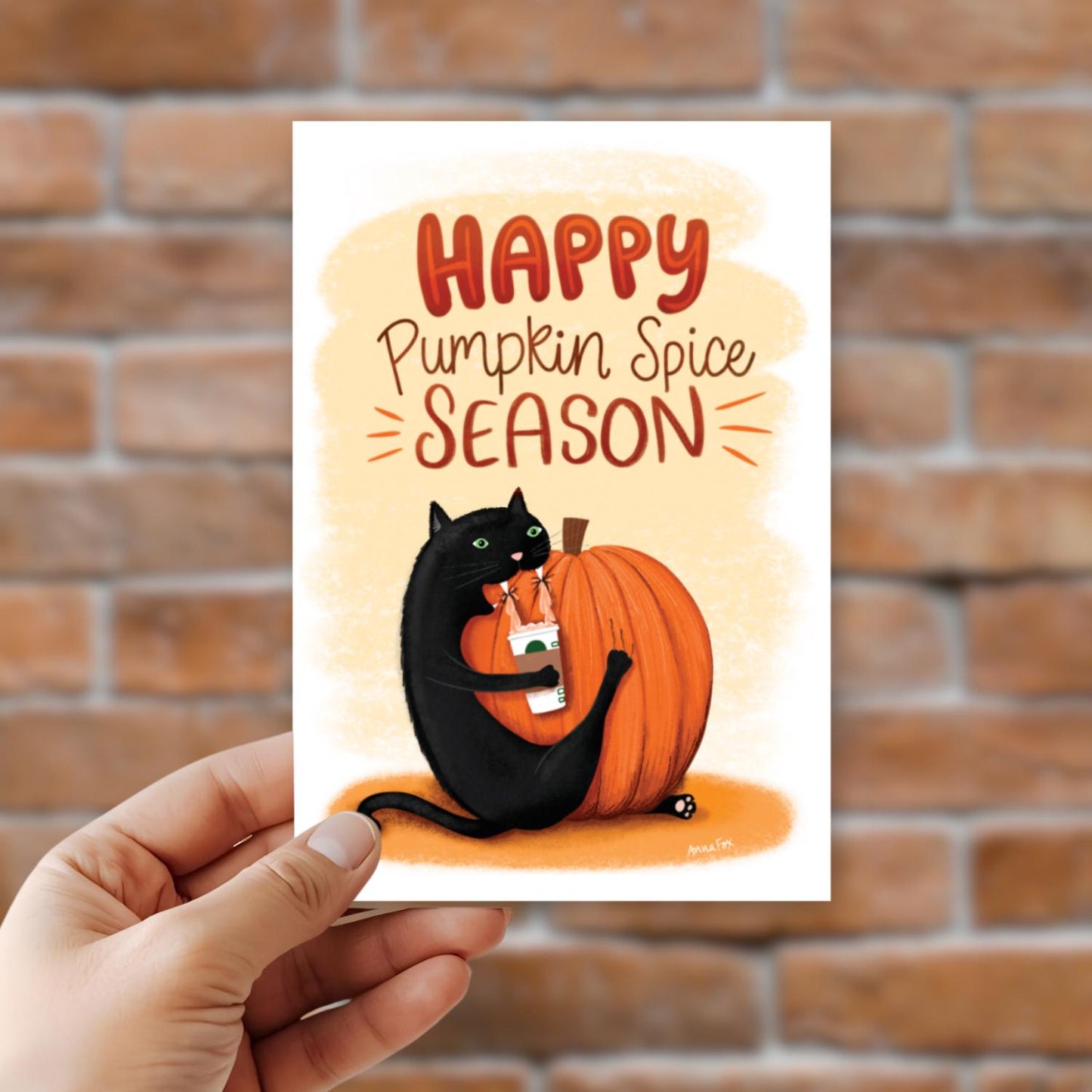 Pumpkin Spice Season Greeting Card; Funny Fall Cards, Black Cat