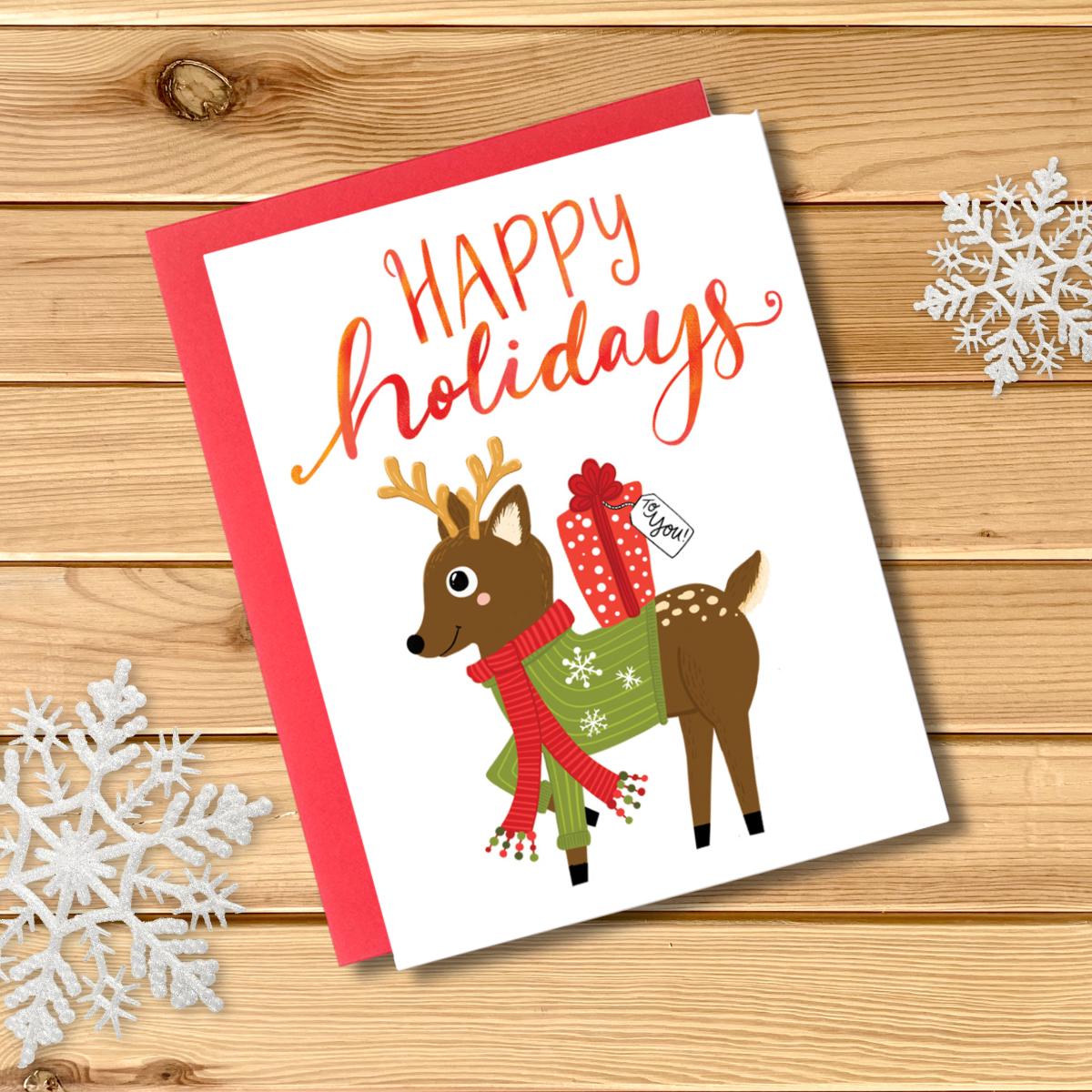 Christmas Holiday Cards Set of 6 - whimsical holiday cards, animal greeting card set