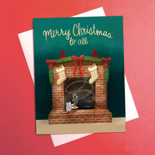Night Before Christmas Greeting Card; Cute Holiday Mouse holding Santa's Cookies