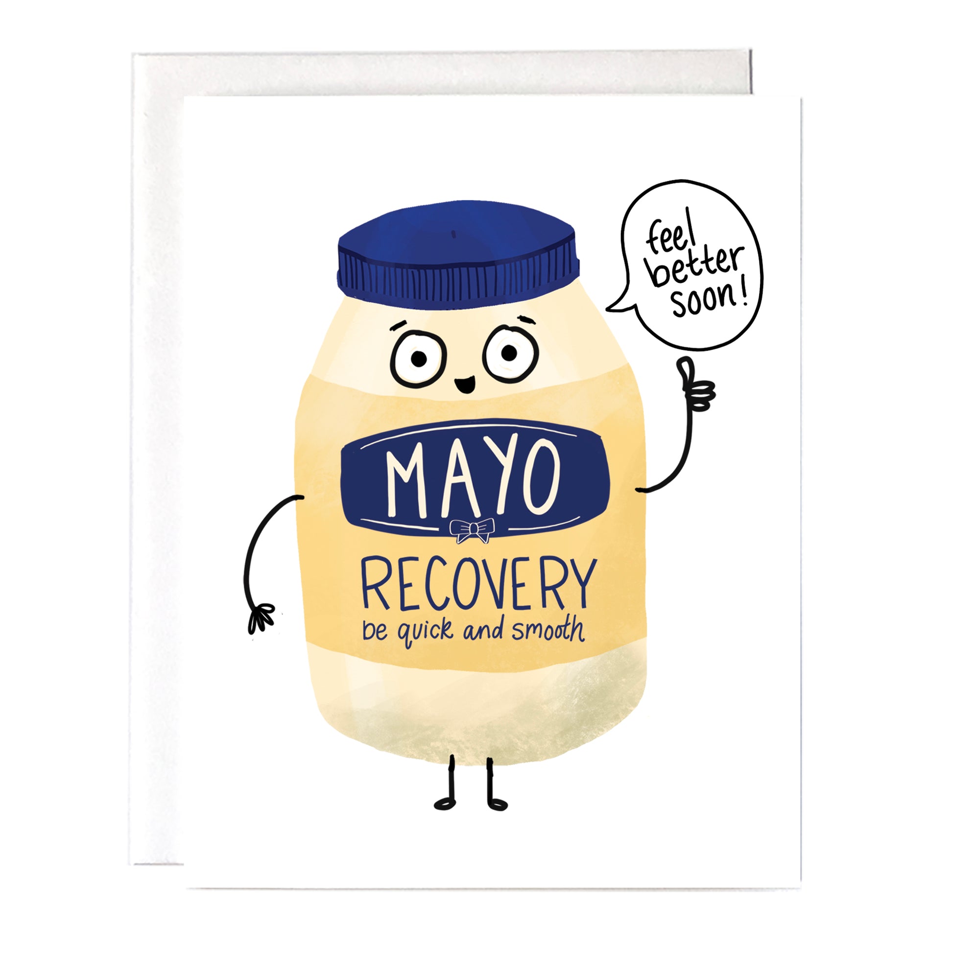 This cute mayo jar is a great way to send get well soon wishes to someone who is recovering from an illness or surgery. Size A2 greeting card (4.25" x 5.5") with envelope, blank Inside. All cards are designed and Illustrated with love by me, Anna Fox, and are printed in Denver, CO.