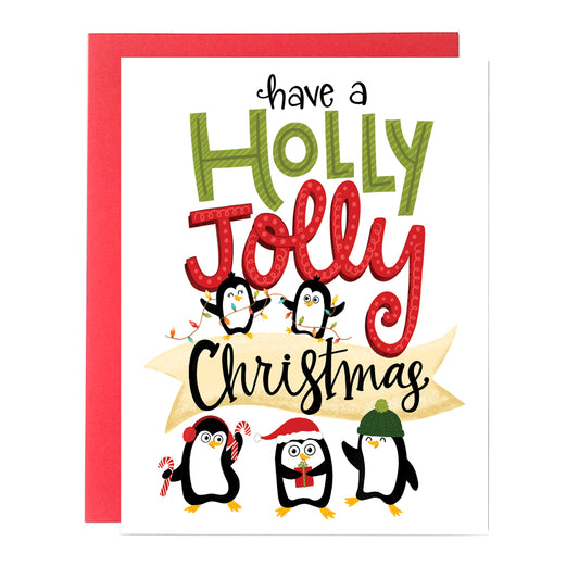 Holly Jolly Penguin Christmas Card