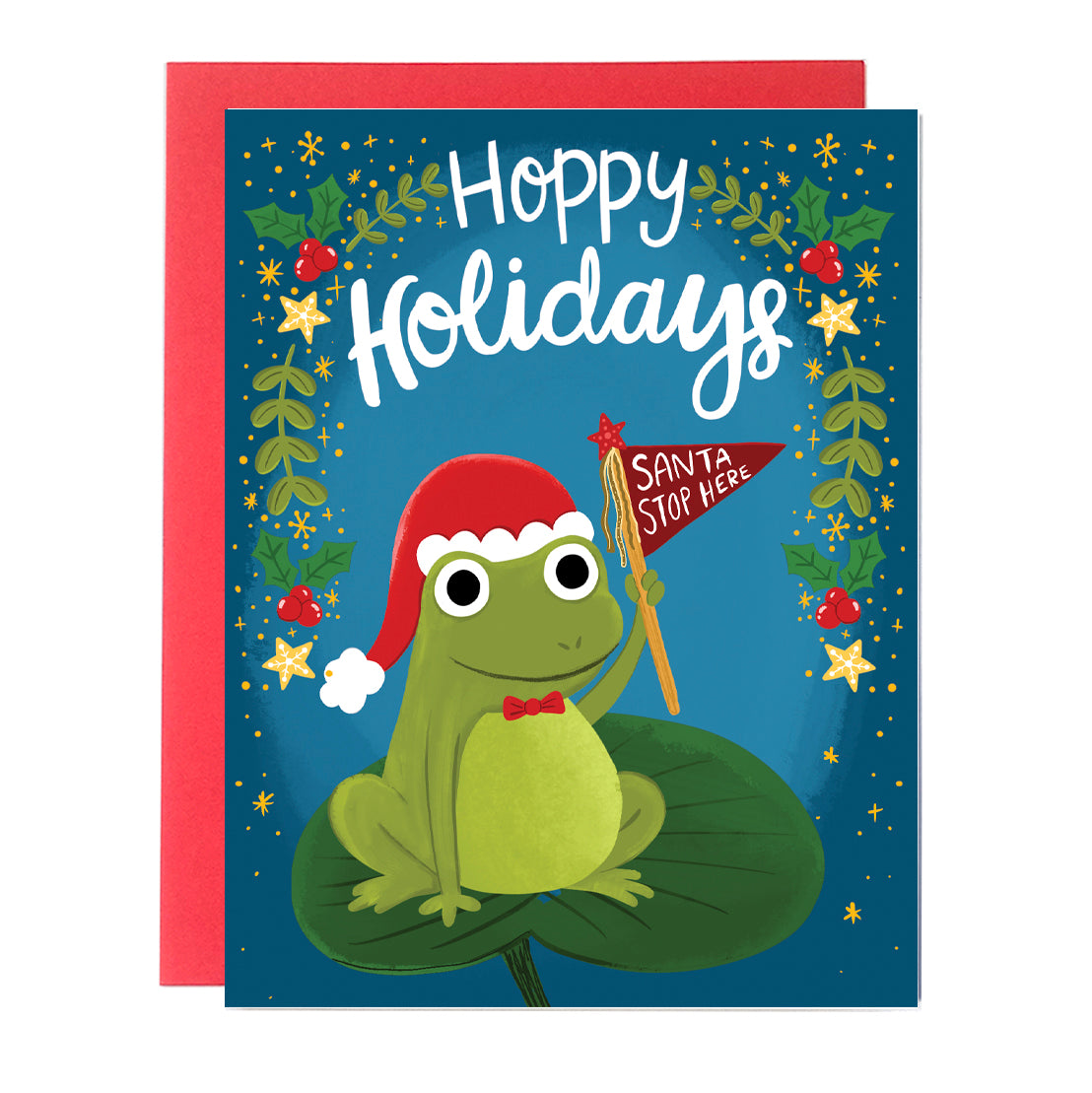 Hoppy Holidays Frog Christmas Card