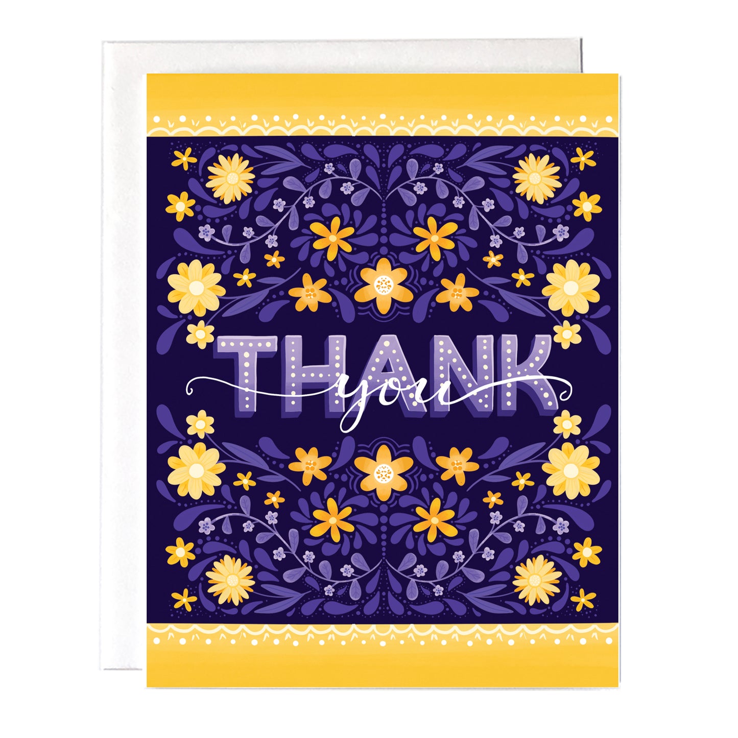 A pretty purple and yellow floral thank you card