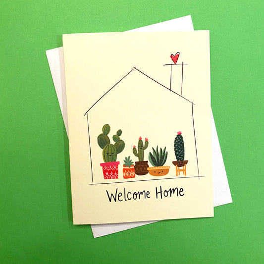 A cute way to say congrats to the new home owner! Perfect for a new home owner or for a new apartment. Size A2 greeting card (4.25" x 5.5") with envelope, blank Inside. Greeting Cards by Fox Card Co are made in Denver, CO by artist Anna Fox. 