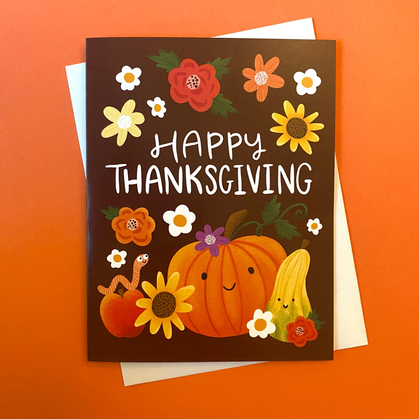 Cute Flowers and Pumpkins Thanksgiving Card