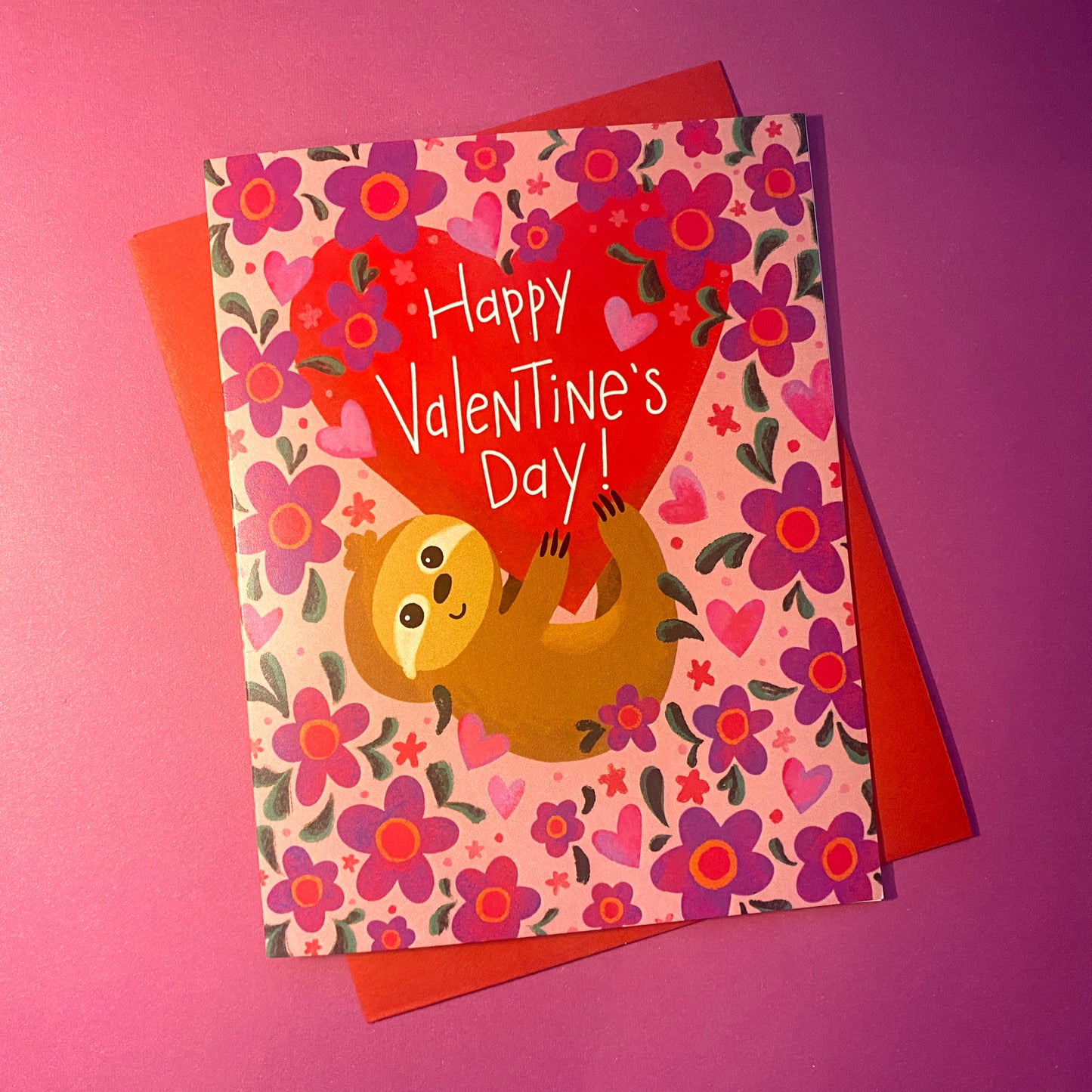 Sloth Floral Valentine's Day Card