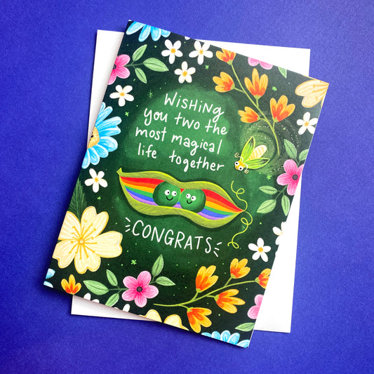 Peas in a Rainbow Pod LGBTQ+ Wedding Card