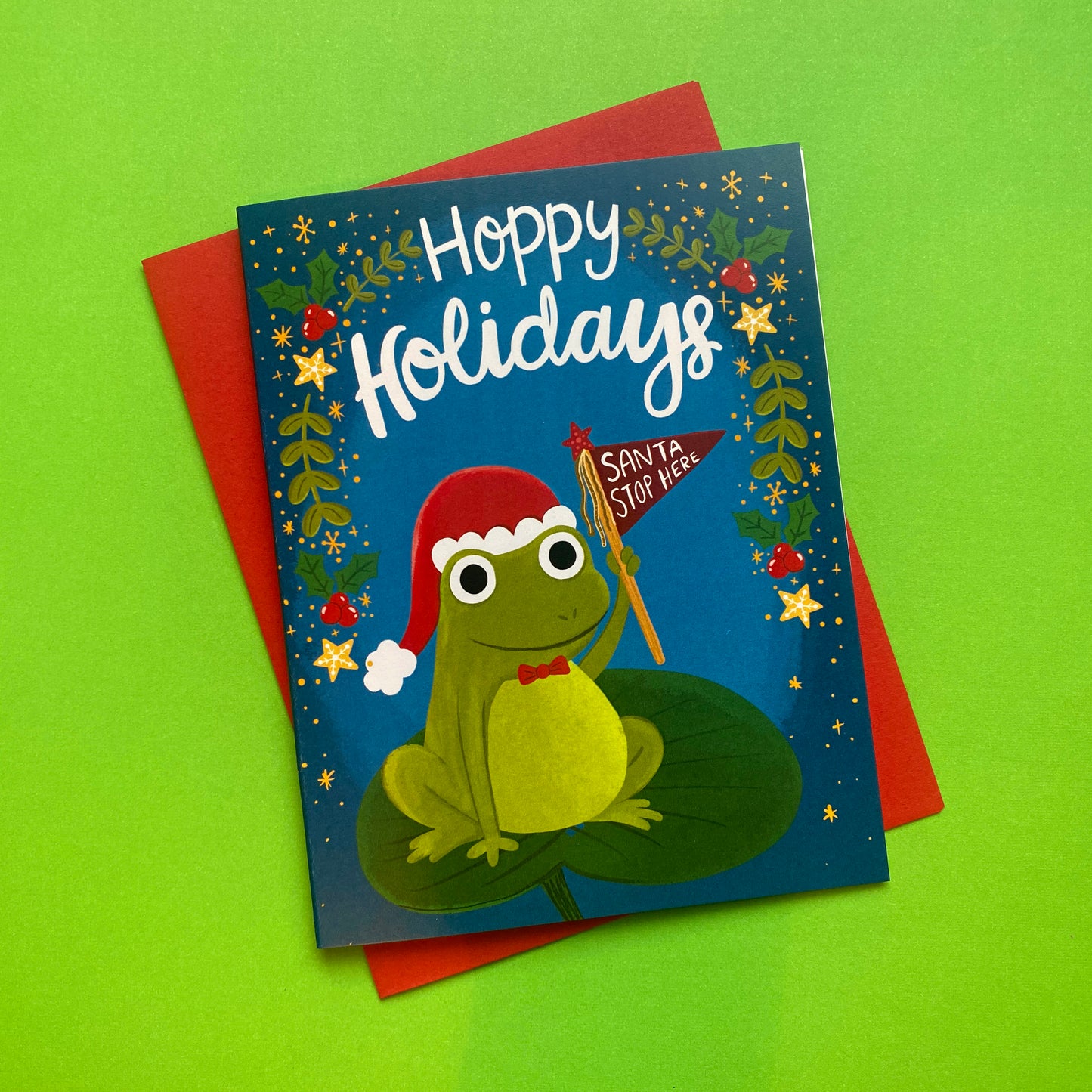 Hoppy Holidays Frog Christmas Card