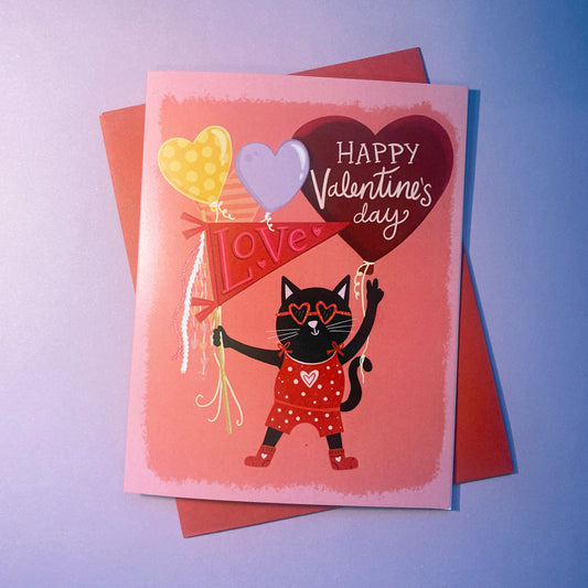 Cute Black Cat Valentine's Day Card