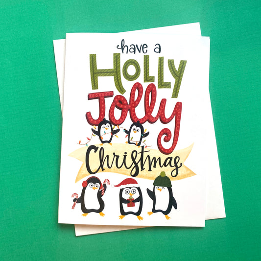 Holly Jolly Penguin Christmas Card