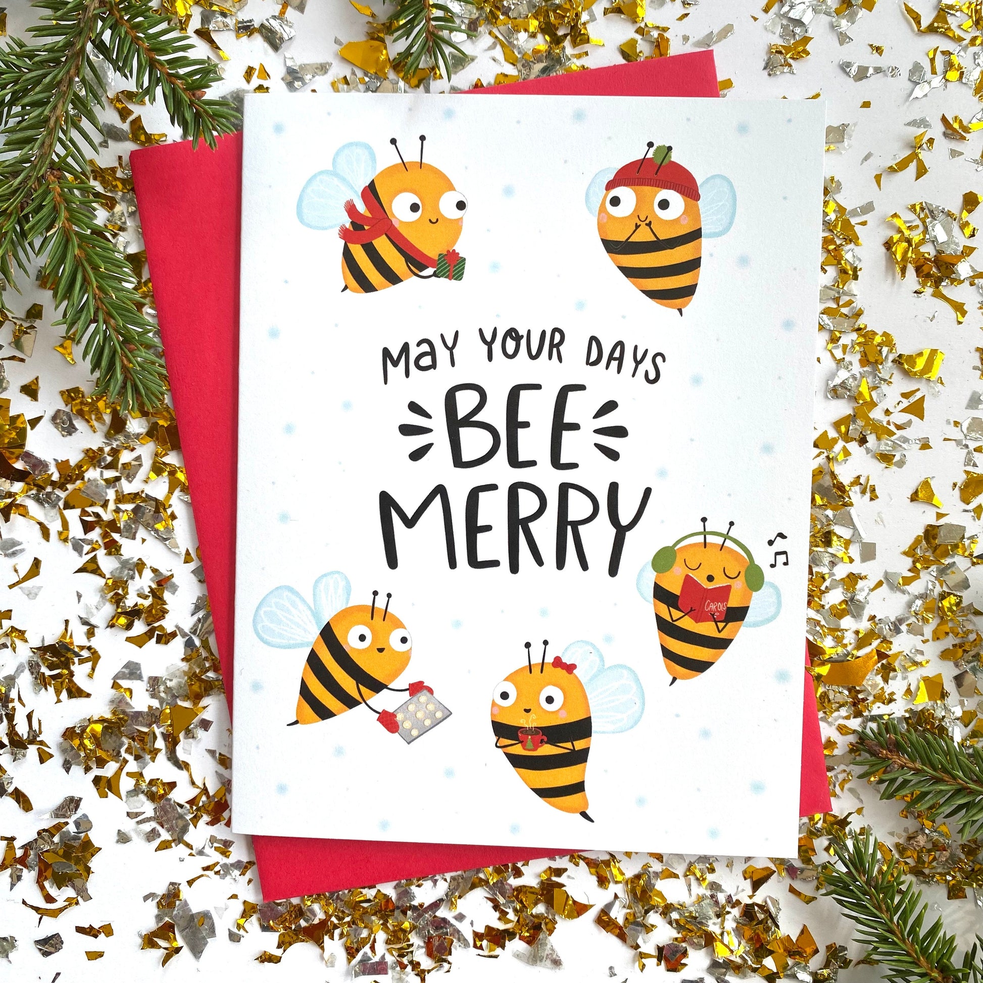 Bee Christmas Card, Cute Holiday Cards, Bee Gifts for women, Cute Christmas Cards, Honeybee Christmas Card, Bee Merry, Punny Christmas Card