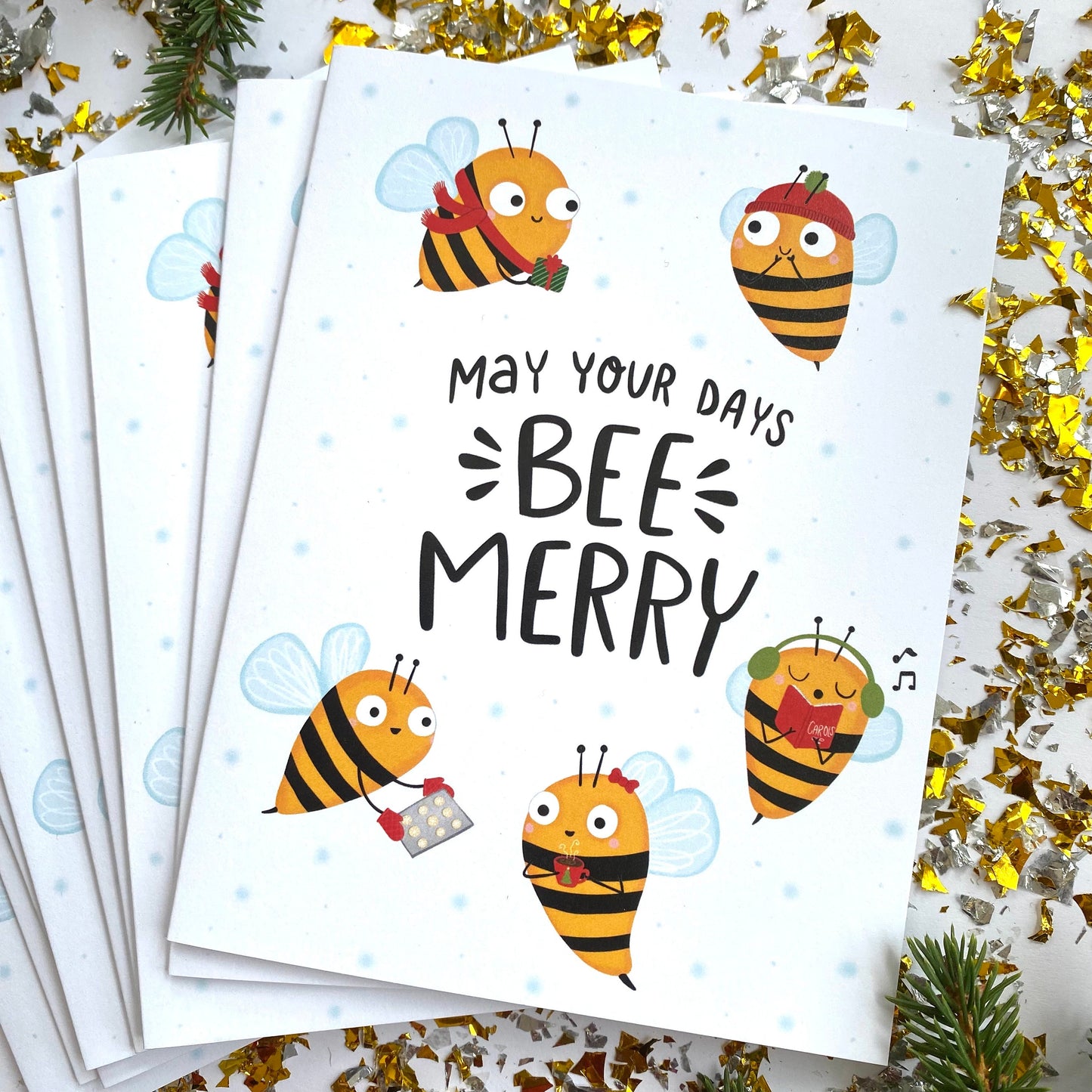 Christmas Cards Pack, Bee Christmas Cards, Funny Christmas Cards, Holiday Card Set, Christmas Cards Set, 20 pack Christmas Cards