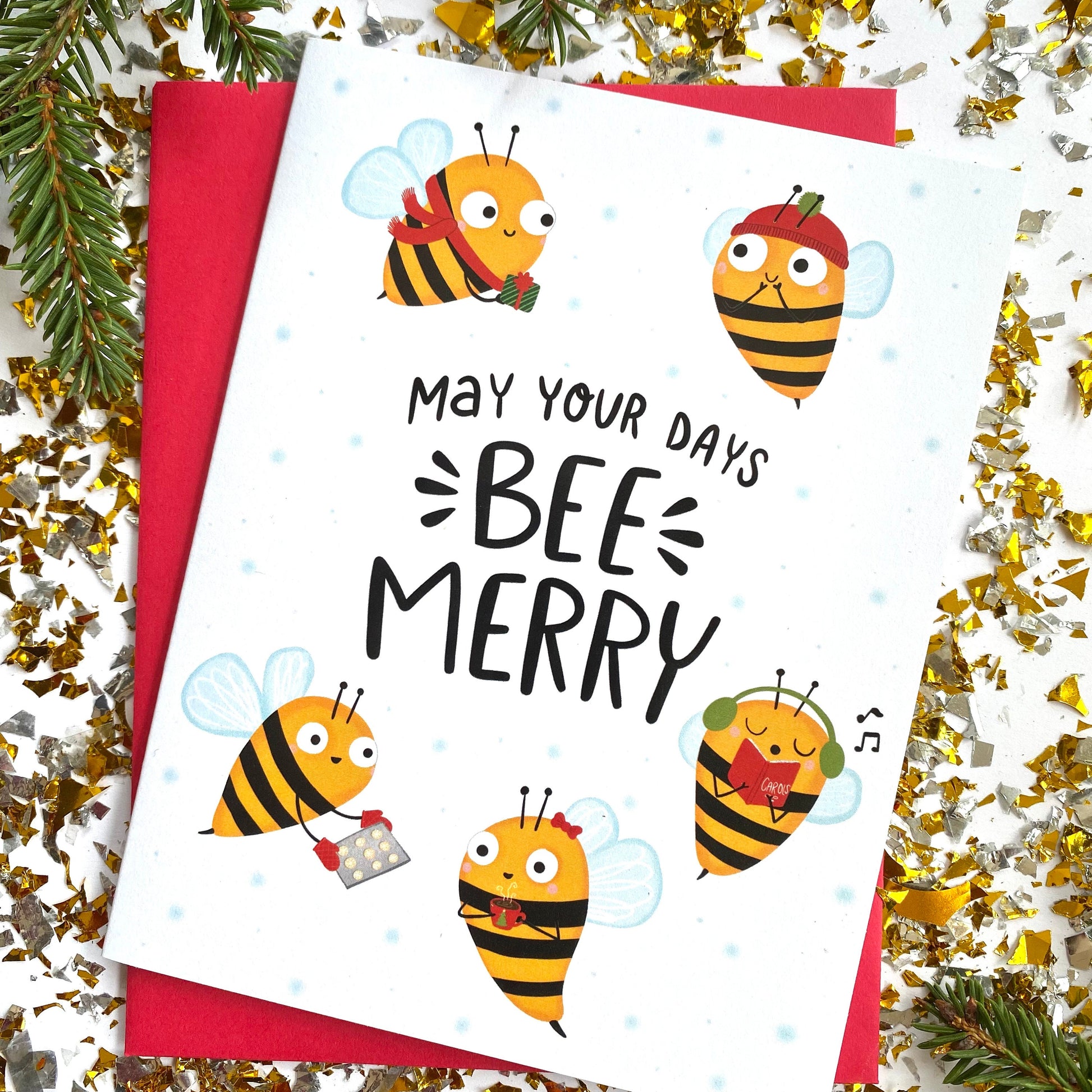 Bee Christmas Card, Cute Holiday Cards, Bee Gifts for women, Cute Christmas Cards, Honeybee Christmas Card, Bee Merry, Punny Christmas Card