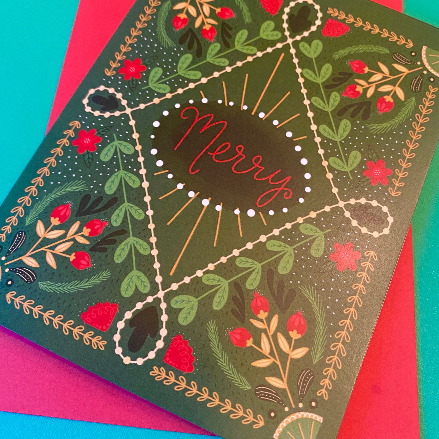 Luxury Christmas Greeting Card, Minimalist Christmas Card, Floral Christmas Cards, Hand Lettered Illustrated Floral Christmas cards