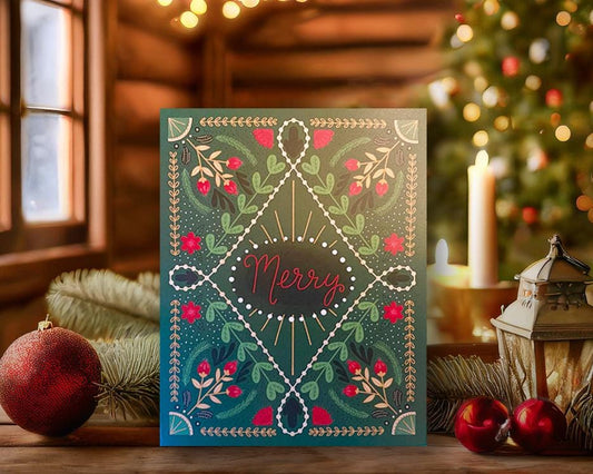 Luxury Christmas Greeting Card, Minimalist Christmas Card, Floral Christmas Cards, Hand Lettered Illustrated Floral Christmas cards