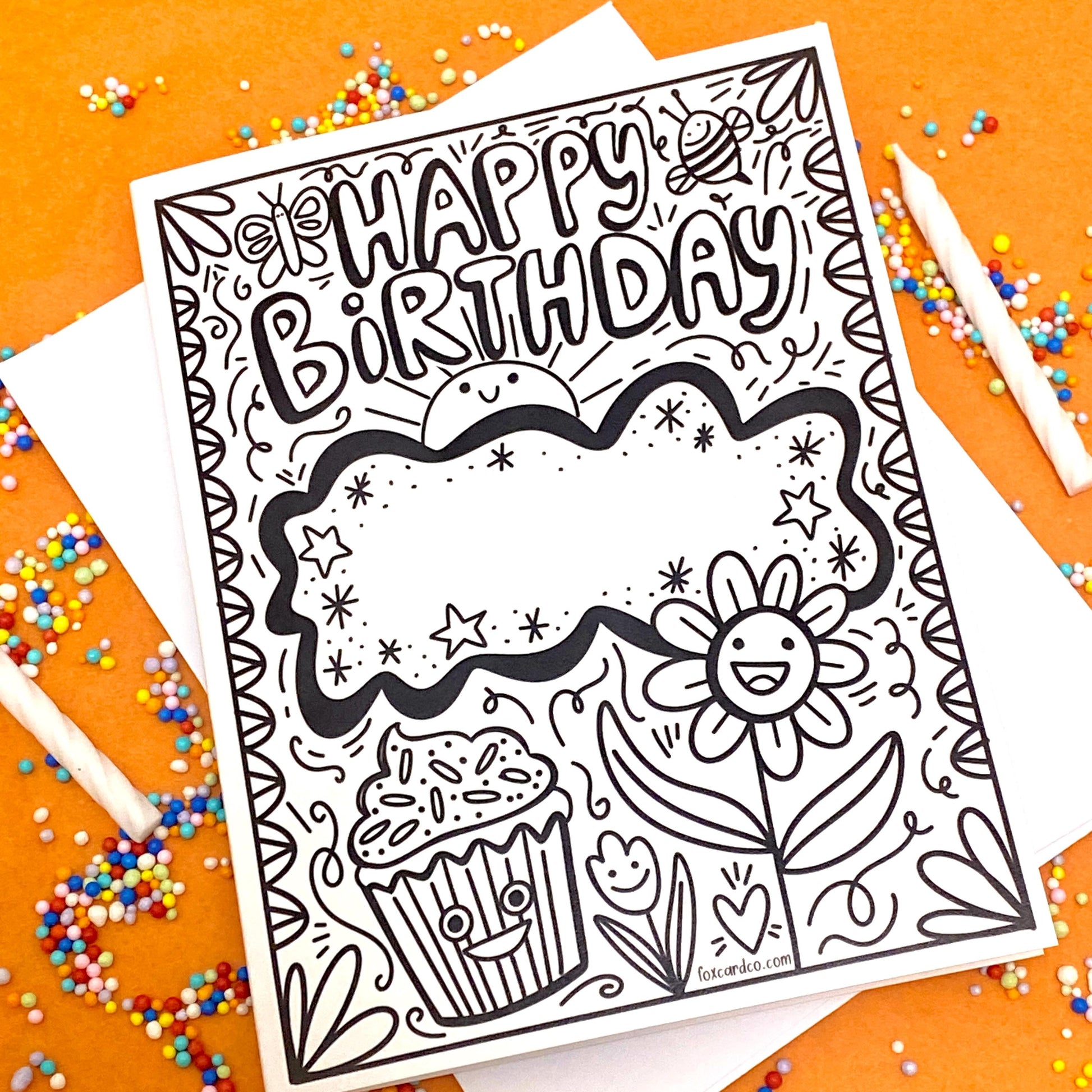 Happy Birthday Coloring Card, Color your own birthday card, colorable birthday card, Coloring Card for Kids, birthday gift for grandma