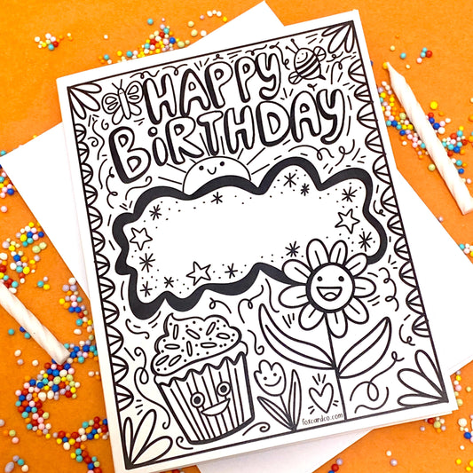 Happy Birthday Coloring Card, Color your own birthday card, colorable birthday card, Coloring Card for Kids, birthday gift for grandma