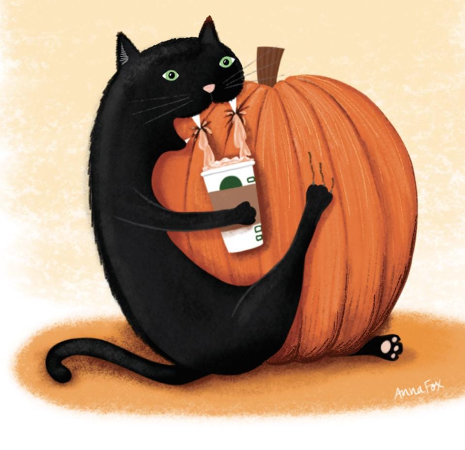 Pumpkin Spice Season Greeting Card; Funny Fall Cards, Black Cat