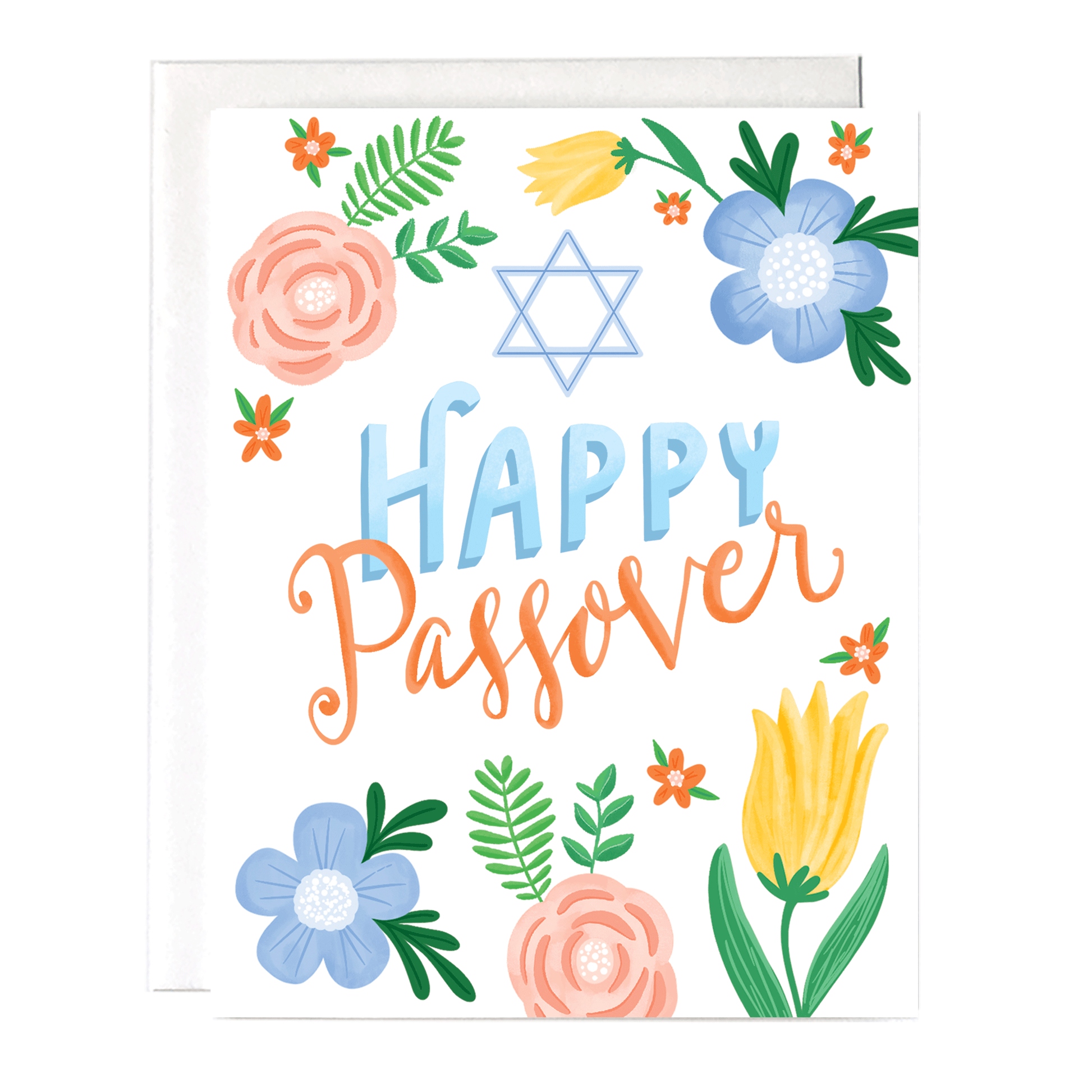 passover greeting card with a Star of David and pretty flowers