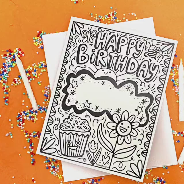 Happy Birthday Coloring Card, Color your own birthday card, colorable birthday card, Coloring Card for Kids, birthday gift for grandma